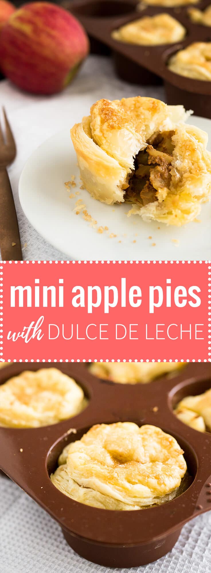 Mini Apple Pies with Dulce de Leche - you only need 4 ingredients to make these perfect bites! The gooey, flavorful filling makes these toffee apple pies a family favorite.
