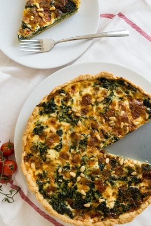 My Spinach Quiche with Cheese and Pine Nuts is easy to make and perfect for brunch and parties! It also makes a perfect dinner.