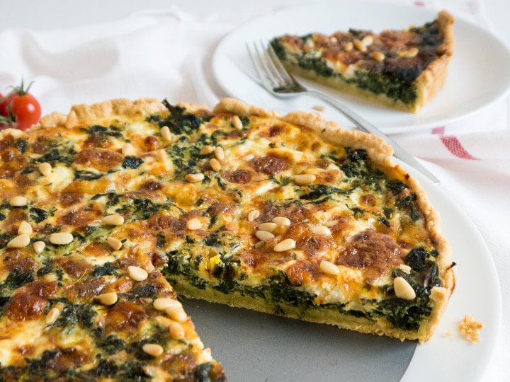 Easy Spinach Quiche with Cheese and Pine Nuts