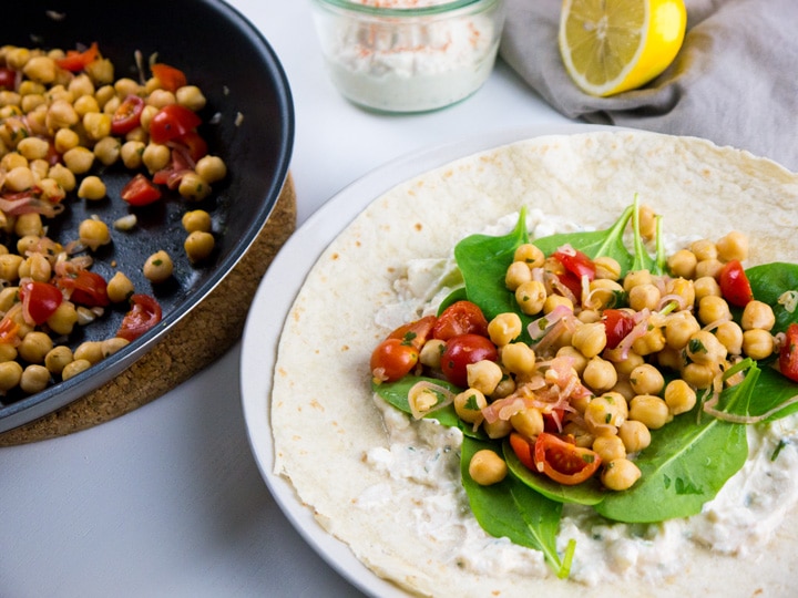image of Spinach Wrap With Feta and Chickpeas recipe by Plated Cravings