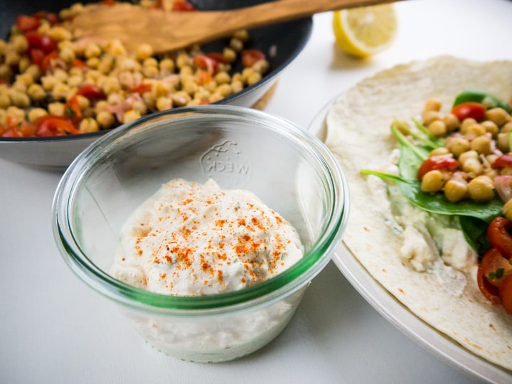 Spinach Wrap with Feta and Chickpeas makes the perfect midweek meal. The wraps are filled with feta spread, healthy chickpeas, and spinach. A great vegetarian dish which is ready in 15 minutes!