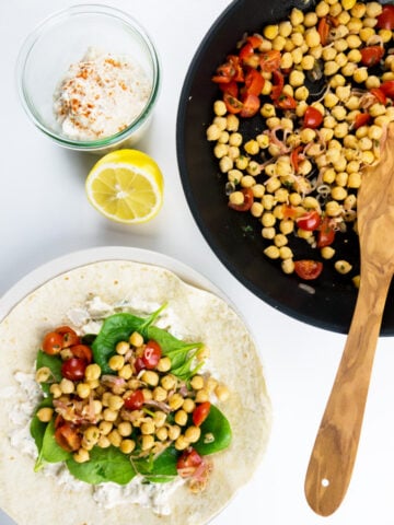 Healthy Veggie Feta Chickpea Tortilla Wraps - makes the perfect midweek meal. Ready in 15 minutes!