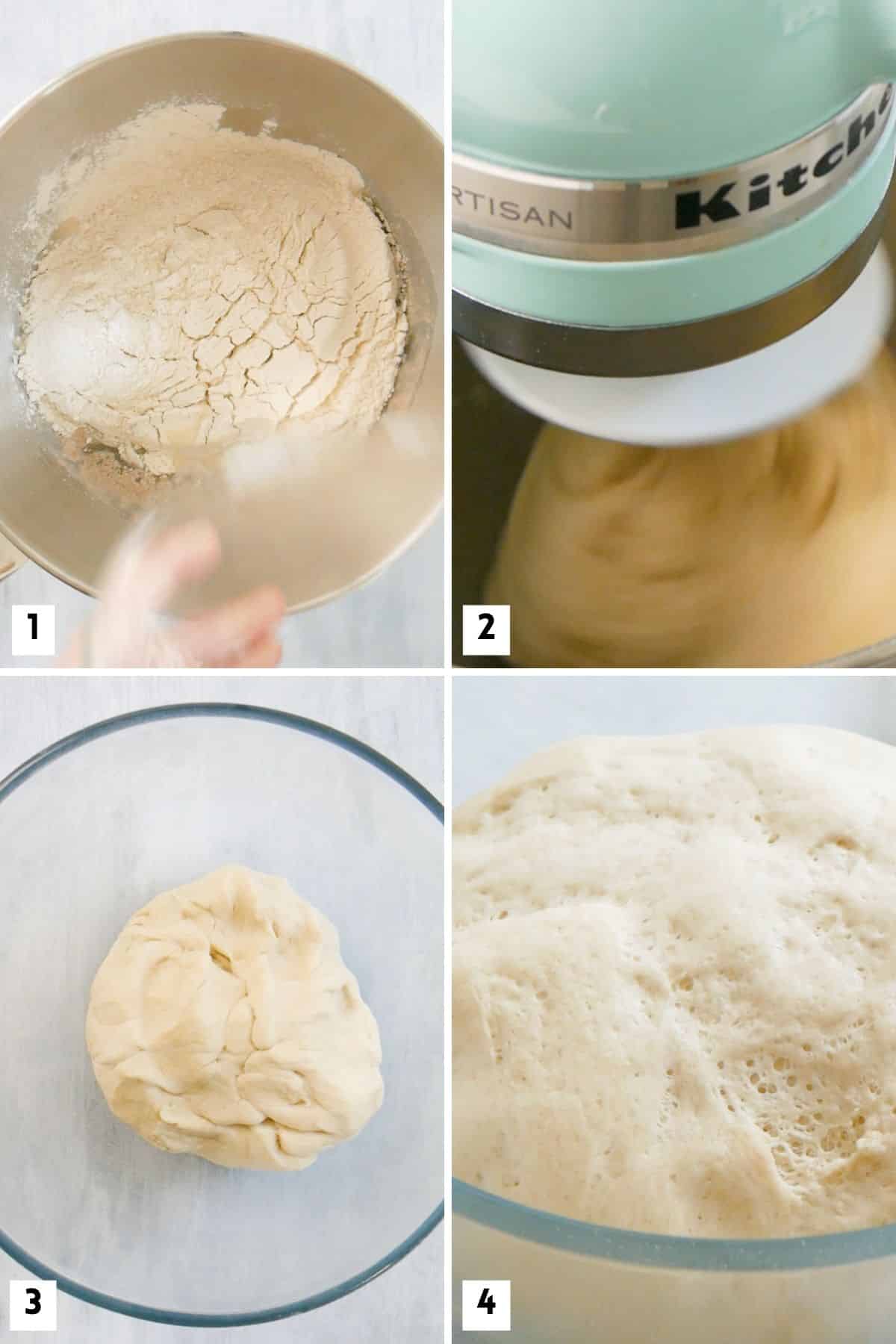 Steps for making bunny-shaped rolls.