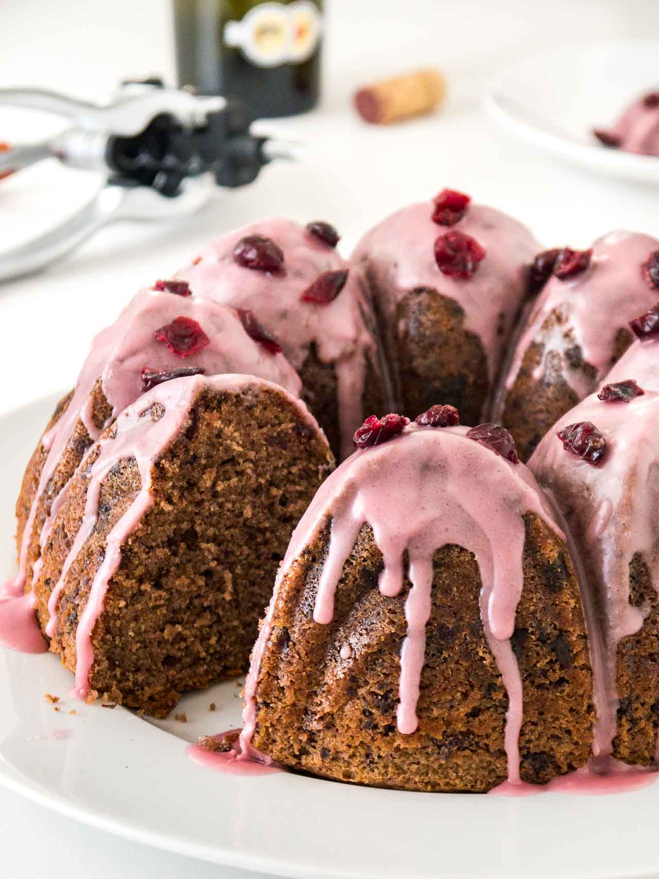 Chocolate Christmas Bundt Cake {Moist Cake + Sugared Cranberries}