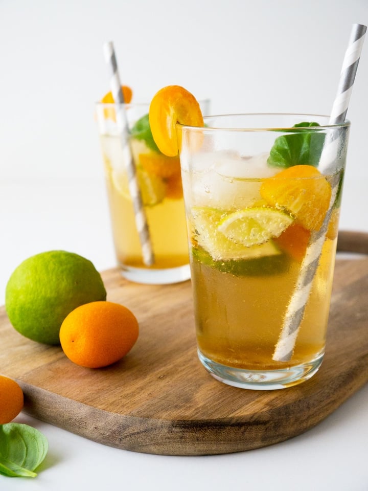 This tasty refreshing Kumquat Basil Ginger Limeade is perfect when you want a fancy drink but don't want a headache on the next day!