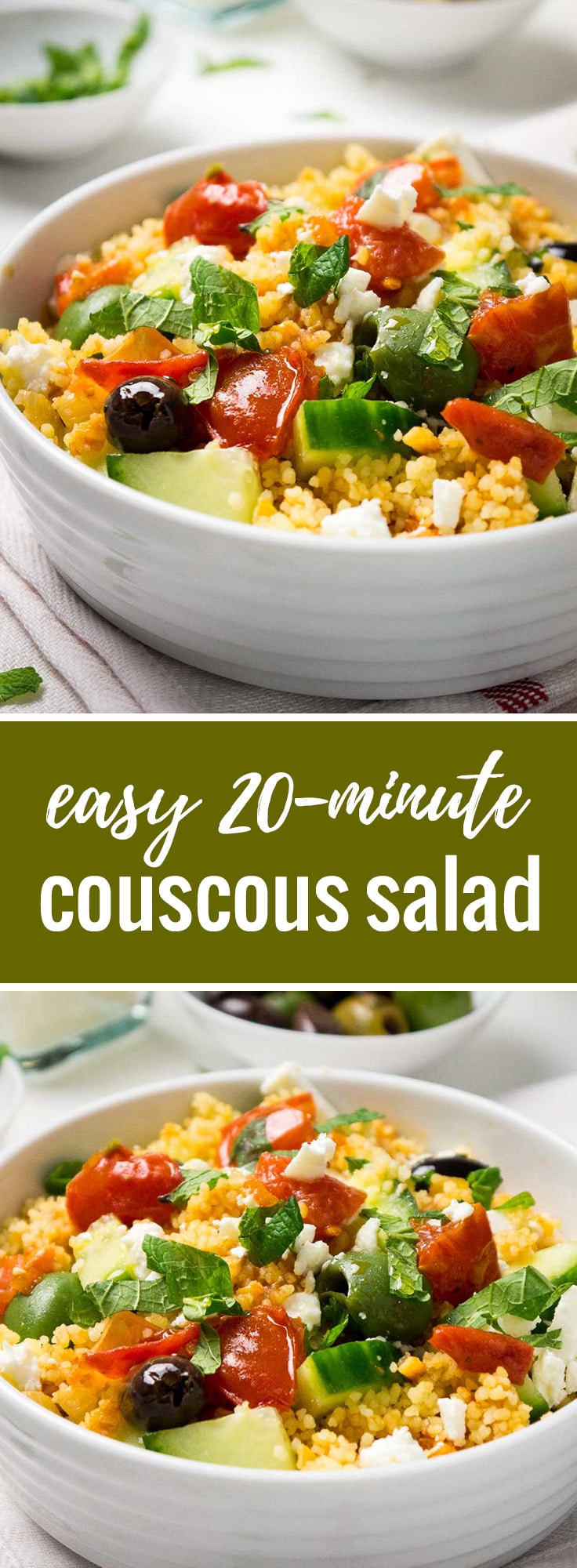 20-minute Greek Couscous Salad makes a great quick weeknight dinner but it's also perfect for parties! This easy recipe is sure to be a crowd-pleaser.