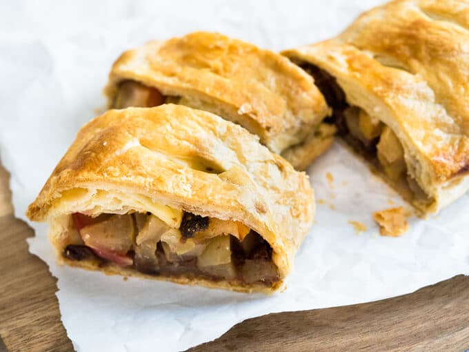 This Puff Pastry Walnut Apple Strudel is made with a Walnut Raisin Apple filling and doesn't get a soggy bottom because of my secret ingredient!