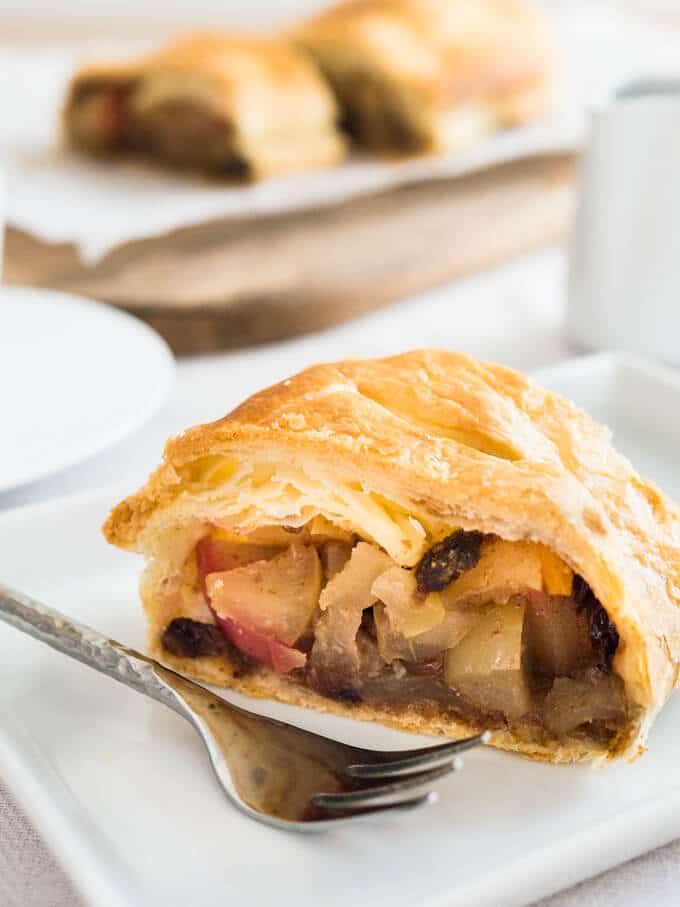 This Puff Pastry Walnut Apple Strudel is made with a Walnut Raisin Apple filling and doesn't get a soggy bottom because of my secret ingredient!