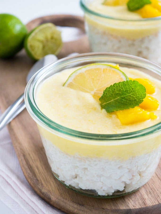 This vegan Breakfast Mango Rice Pudding with Coconut makes a perfect treat in the morning!