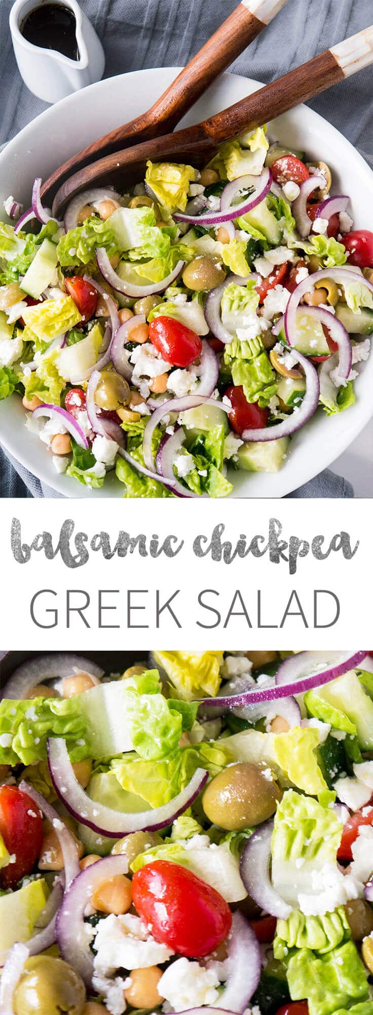 Balsamic Chickpea Feta Greek Salad w/ tomatoes & red onions