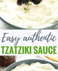 Tzatziki Sauce Recipe - this greek yogurt cucumber dip tastes great with grilled meat or fish! You never want to buy Tzatziki at the store again after trying my easy authentic tzatziki recipe.