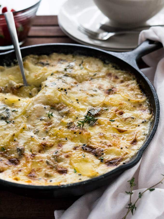 Gorgonzola Potatoes au Gratin Recipe is the only potato bake recipe you'll ever need! This easy, creamy Gratin au Dauphinoise recipe is full of cheese and makes a great comfort food which is perfect to feed a crowd. 