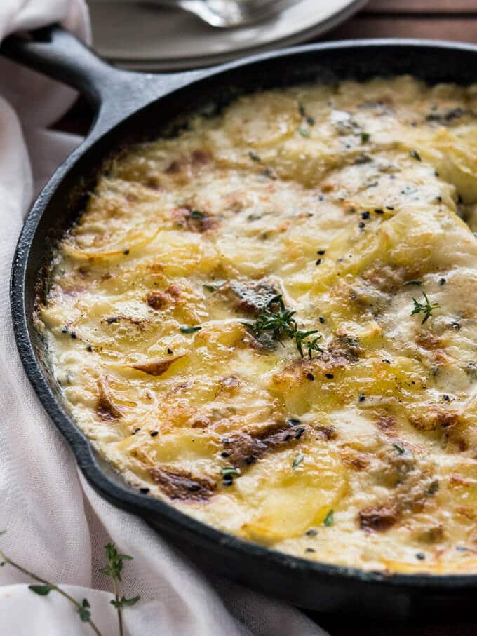 Gorgonzola Potatoes au Gratin Recipe is the only potato bake recipe you'll ever need! This easy, creamy Gratin au Dauphinoise recipe is full of cheese and makes a great comfort food which is perfect to feed a crowd. 