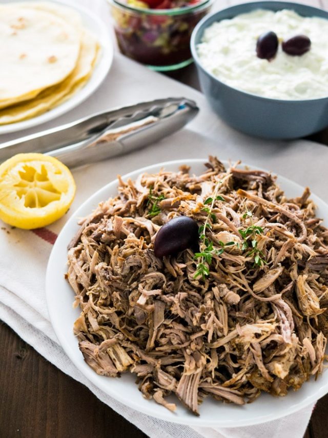 Slow Cooker Pulled Pork Gyros Plated Cravings