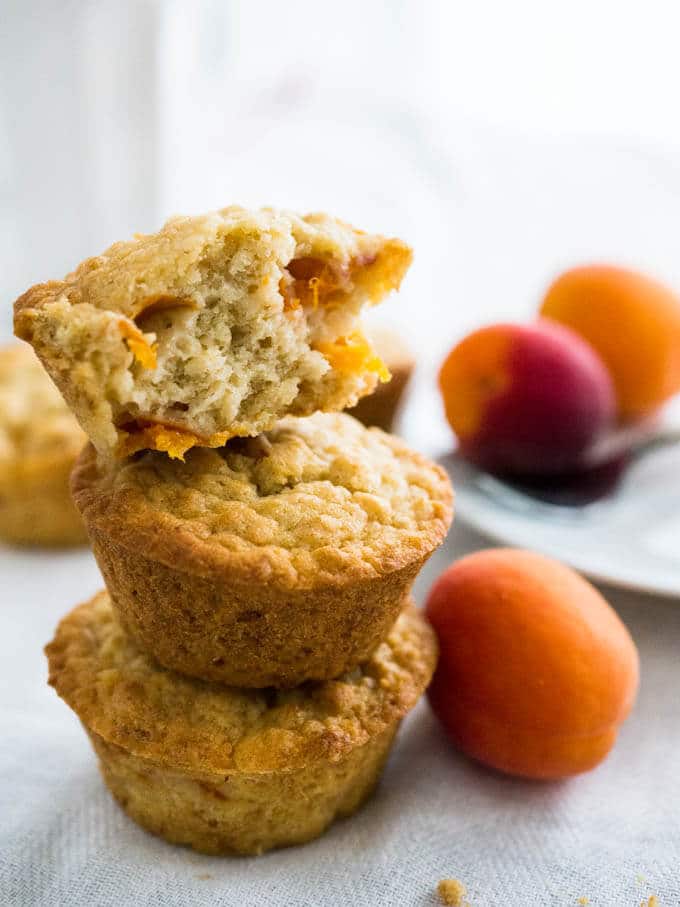 Skinny Oatmeal Apricot Muffins are perfect for breakfast-on-the-go! They're refined sugar-free, moist, full of fresh fruit, and completely delicious.