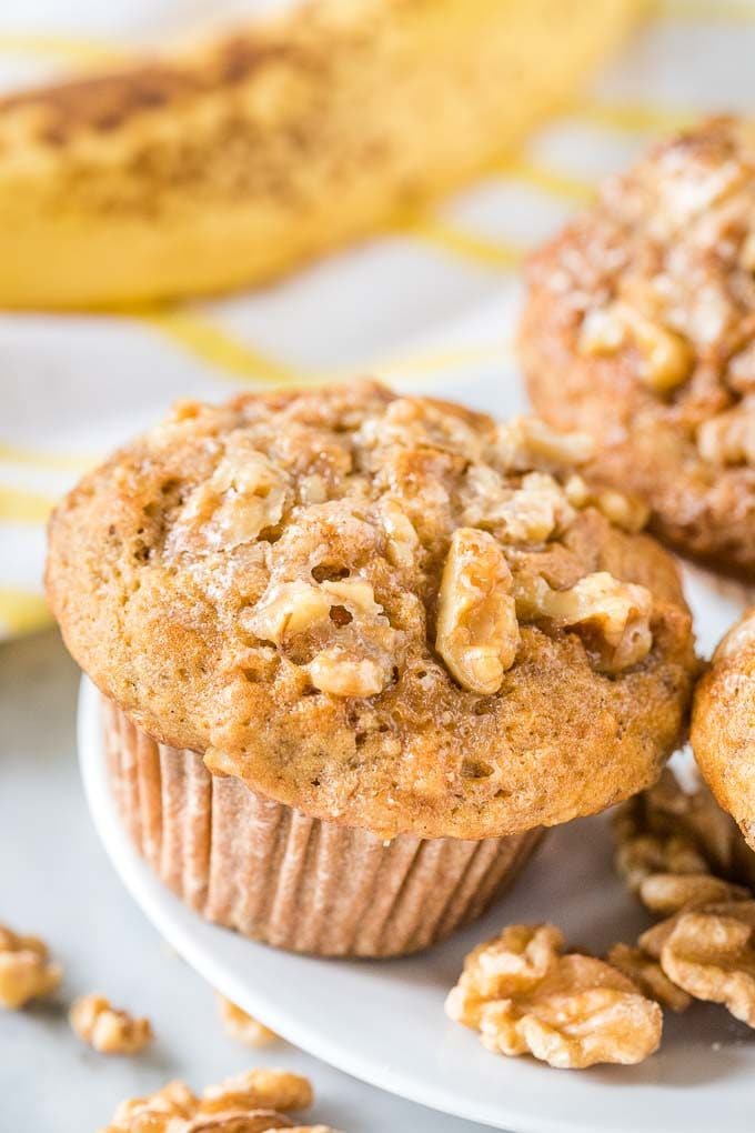 Banana Nut Muffins {With Maple Walnut Topping!} | Plated Cravings