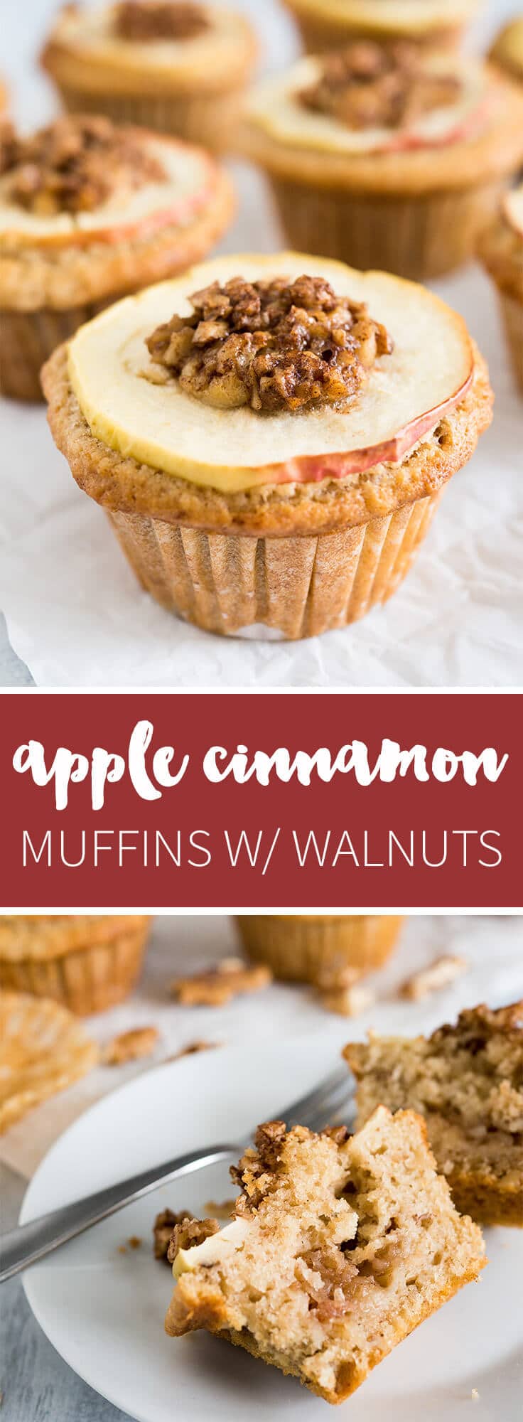 Apple Cinnamon Muffins are made with brown butter and topped with caramelized walnuts! They have a secret filling which makes them extra moist and delicious.