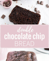 Double Chocolate Chip Bread - a rich chocolatey quick bread that every chocolate lover will love! It's moist and has a deep chocolate flavor. Perfect for dessert AND breakfast!