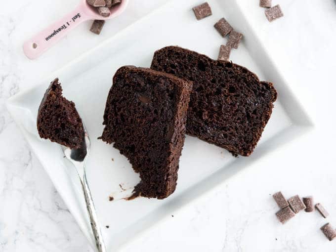 Double Chocolate Chip Bread - a rich chocolatey quick bread that every chocolate lover will love! It's moist and has a deep chocolate flavor. Perfect for dessert AND breakfast!