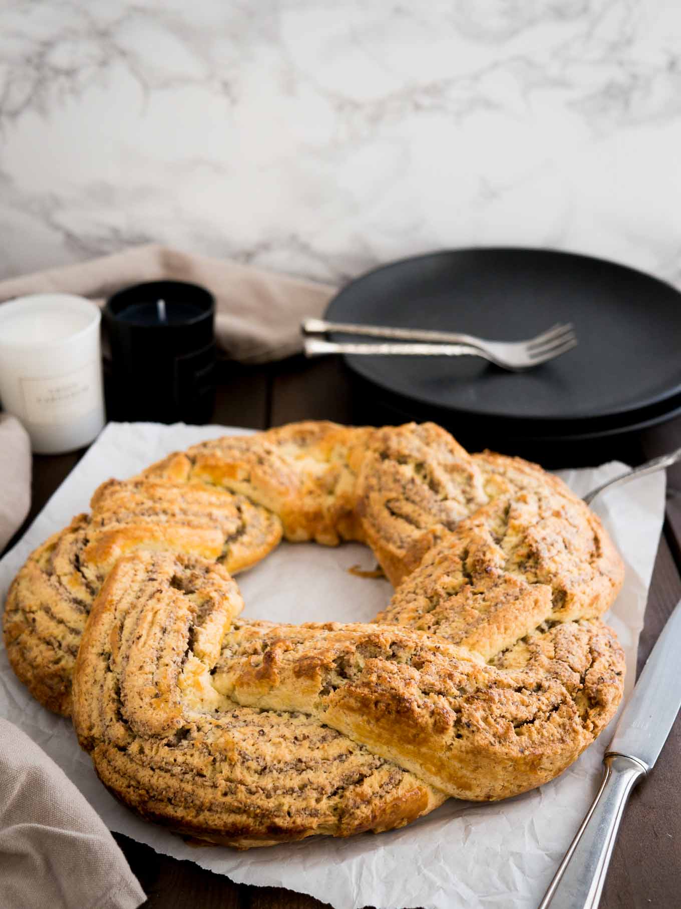 This easy Nut Roll recipe is my husband's grandma's which she makes at every special occasion! It's made without yeast and filled with ground hazelnuts. A perfect Holiday breakfast or dessert!