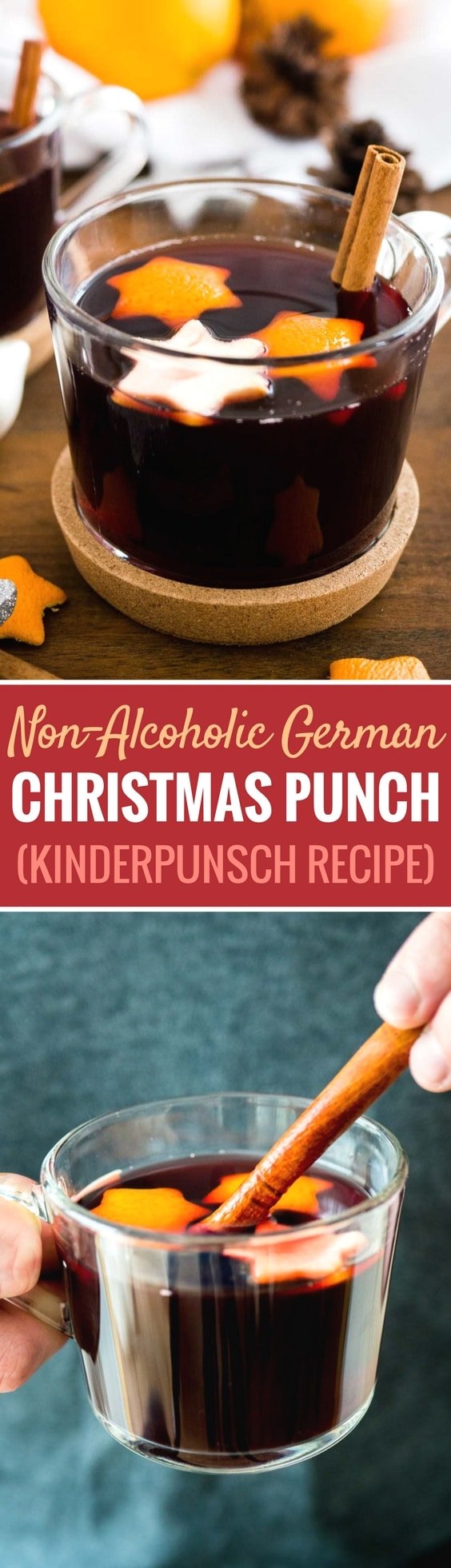 This German Christmas Punch (Kinderpunsch) is the perfect beverage to serve at your winter celebrations! Hot mulled grape juice is flavored with Christmas spices making it the perfect non-alcoholic beverage for the holidays that everyone can enjoy. #christmasrecipes #grapejuice #holidayparty