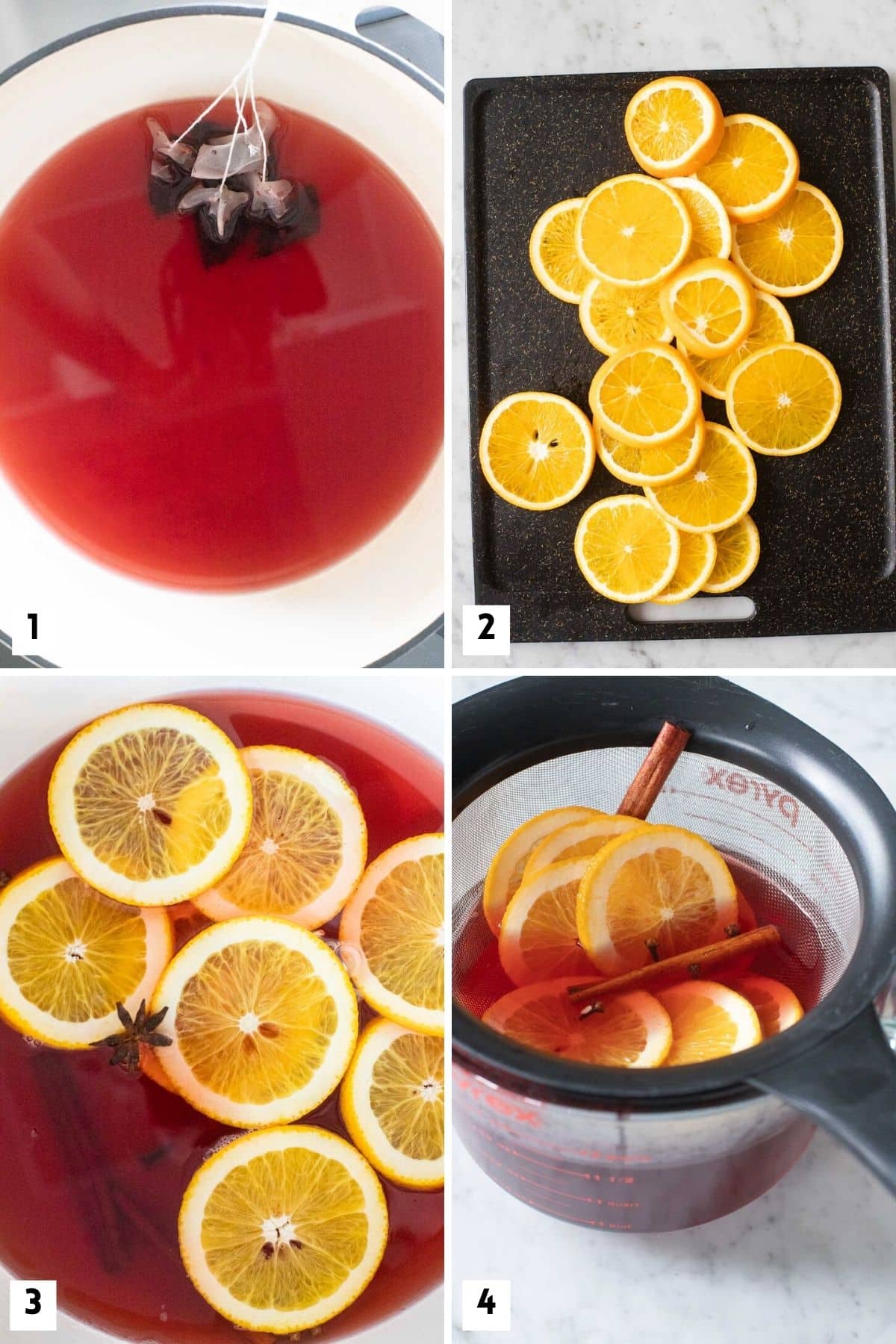 Steps for making non-alcoholic German Christmas punch.