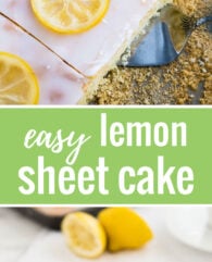 An easy lemon sheet cake recipe that is made in a 9x13-inch pan and has a delicious simple lemon glaze on top. This lemon cake tastes even better on the next day!