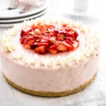 No Bake Strawberry Cheesecake - this fluffy mousse cake is made with fresh strawberries! A perfect cake for special occasions.