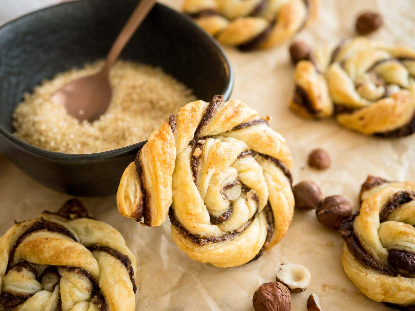 These Twisted Nutella Danish pastries are buttery, flaky, and filled with Nutella! Easy enough to whip up on a weeknight, yet special enough for a party.