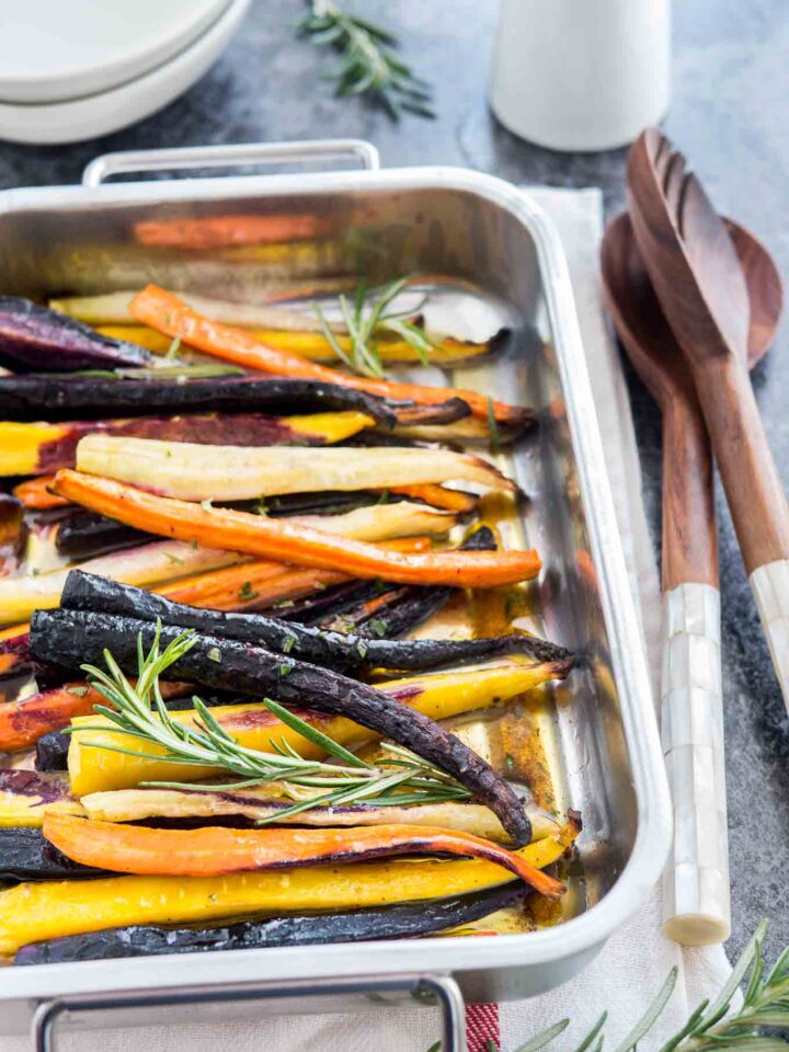Brown Butter Maple Glazed Roasted Rainbow Carrots - Plated Cravings