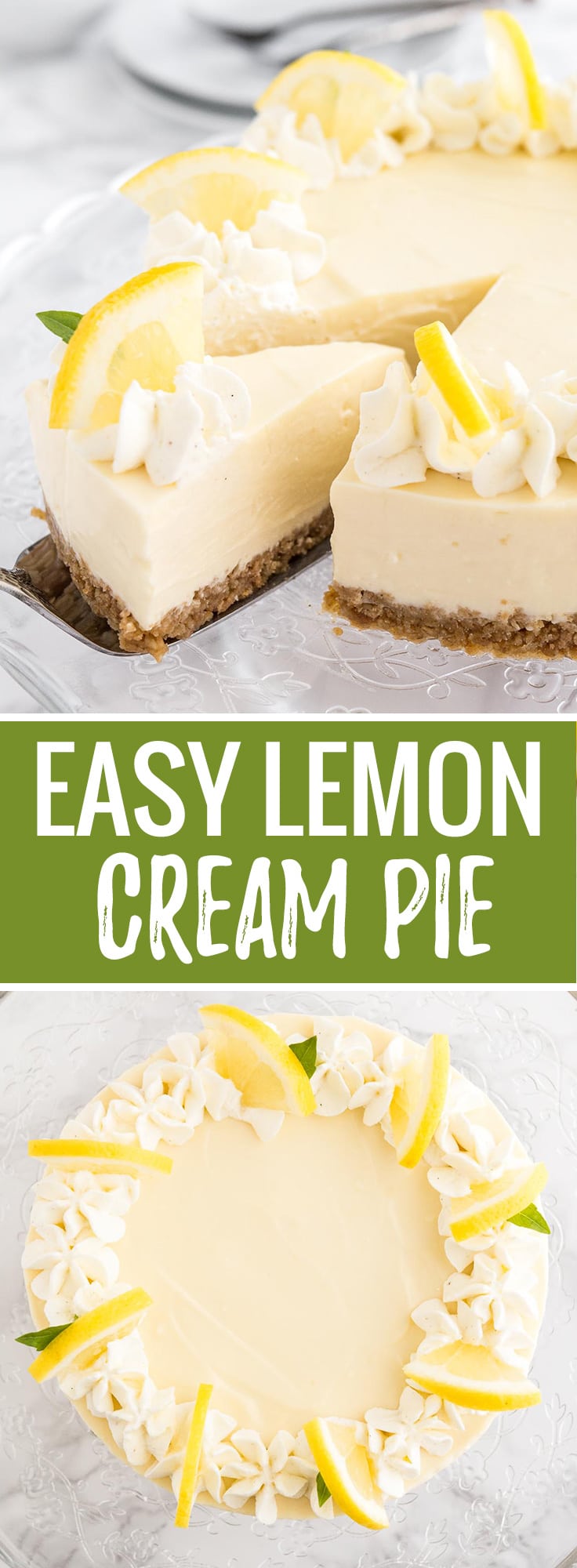 This easy NO-BAKE Lemon Cream Pie is full of lemon flavor and made with only a few ingredients! An easy-to-prep lemon pie recipe that comes together in minutes.