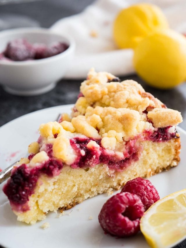 Easy Lemon Raspberry Cake with Crumb Topping | Plated Cravings