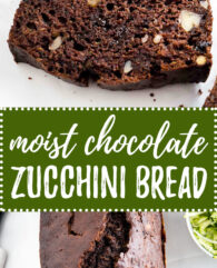 This moist Chocolate Zucchini Bread has a tender crumb and is super chocolatey! Loaded with walnuts and chocolate this easy recipe is so delicious and rich. A great way to use up all those zucchinis from your garden!