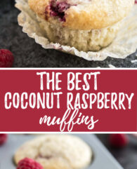 Coconut Raspberry Muffins are super moist, bursting with coconut flavor, and are studded with juicy raspberries. These easy muffins are perfect for breakfast, brunch, or dessert!
