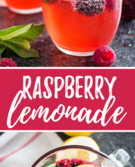 This Homemade Raspberry Lemonade is sweet, tangy and so refreshing! An easy simple syrup made from fresh raspberries is the base for this fruity sparkling drink that is perfect for summer entertaining.
