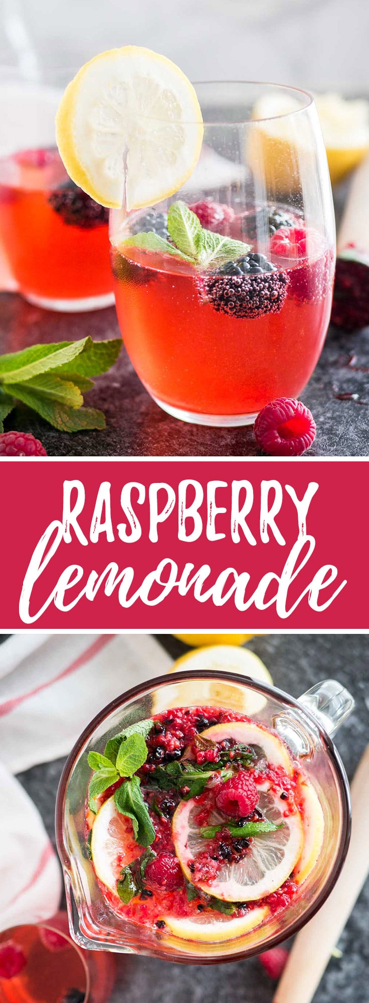 This Homemade Raspberry Lemonade is sweet, tangy and so refreshing! An easy simple syrup made from fresh raspberries is the base for this fruity sparkling drink that is perfect for summer entertaining.
