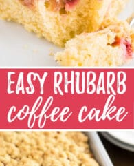 Rhubarb Coffee Cake is topped with cookie-like streusel and every bite is studded with juicy rhubarb! An easy-to-make sheet cake that’s not too sweet and not too tangy, just delicious.