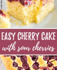 Cherry Cake with sour cherries and vanilla is a simple snack cake that tastes delicious and is so easy to make in less than 10 minutes. Perfect for surprise guests and evening sweet tooth cravings!