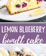 Lemon Blueberry Bundt Cake is dotted with blueberries and has sweet pops of juicy blueberries and fresh lemon flavor in every bite! This lemon bundt cake has a summery lemon glaze on top and is made with cream cheese to make it extra moist and tender.