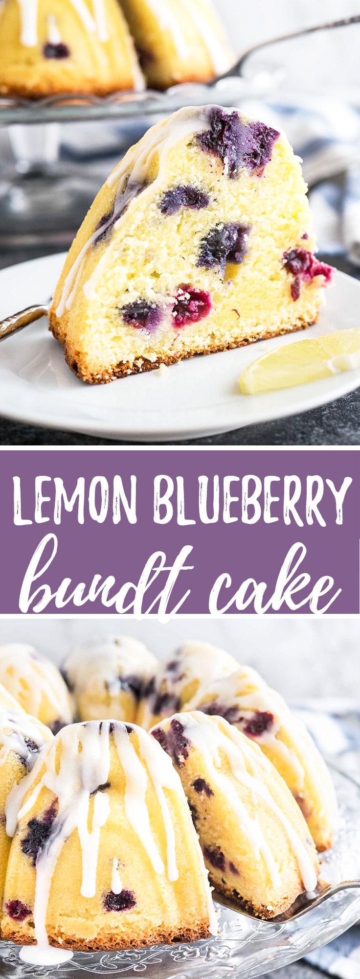 This moist Lemon Blueberry Bundt Cake is dotted with blueberries and has sweet pops of juicy blueberries and fresh lemon flavor in every bite! A summery lemon pound cake made from scratch and topped with an easy lemon glaze.