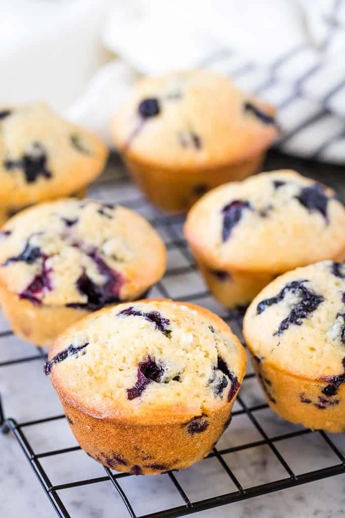 Blueberry Muffins on a black cooling rack