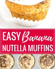Banana Nutella Muffins are so easy and quick to make from scratch! A fluffy bakery-style Banana Muffin filled with Nutella that makes a great snack or breakfast.
