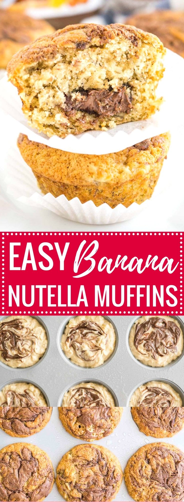 Banana Nutella Muffins are so easy and quick to make from scratch! A fluffy bakery-style Banana Muffin filled with Nutella that makes a great snack or breakfast.
