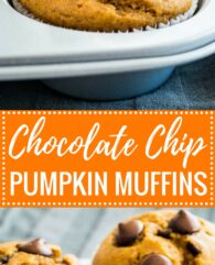 These Pumpkin Chocolate Chip Muffins make a great breakfast, snack, or lunchbox treat! With just the right balance of flavors and loaded with chocolate chips, these pumpkin muffins are sure to be a crowd-pleaser.