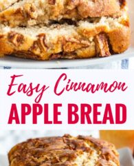 Apple Cinnamon Bread is quick and easy to make from scratch and makes your house smell amazing! Swirled with delicious spiced apples and topped with cinnamon sugar, this quick bread recipe is sure to be a fall favorite.