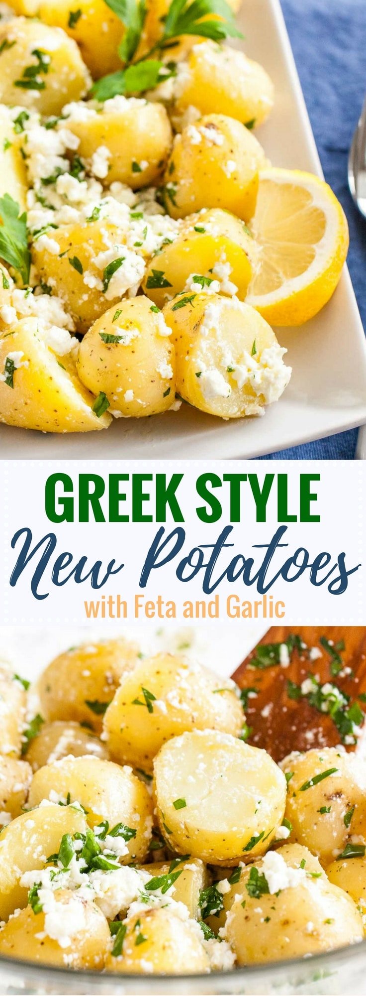 Greek-Style Boiled Potatoes loaded with fresh Mediterranean flavors are the perfect side dish for holidays or family dinners! Feta, garlic, lemon, and fresh herbs take new potatoes to a whole new level of deliciousness. This is a side dish that wow’s AND is easy and quick to make!