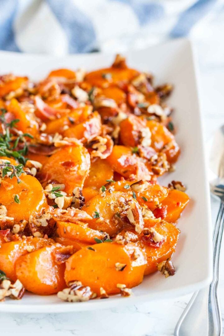 Brown Sugar Glazed Carrots Recipe with Bacon and Toasted Pecans