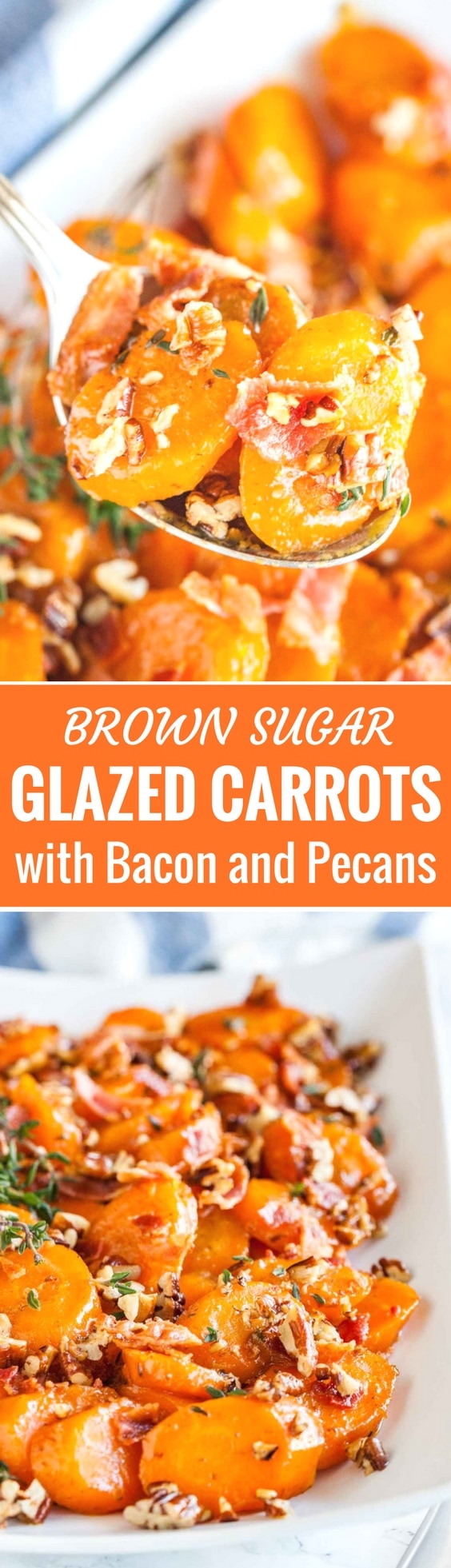 Brown Sugar Glazed Carrots with Bacon and Pecans are so flavorful and easy to make from scratch! This easy vegetable side dish comes together quickly and would be a delicious addition to your holiday dinner table that everyone will love. #holidayhosting #thanksgiving #sidedish #glazedcarrots