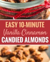 Easy Cinnamon Candied Almonds are sweet, crunchy and make your house smell amazing! They can be made in less than 10 minutes and make a great snack for your next holiday party.