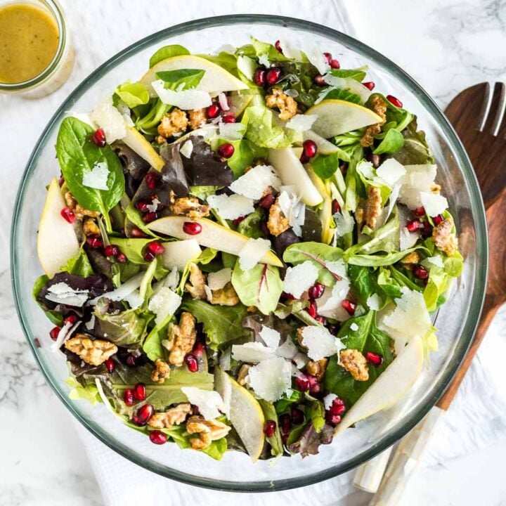 Pomegranate Pear Salad with Walnuts & Cheese | Plated Cravings